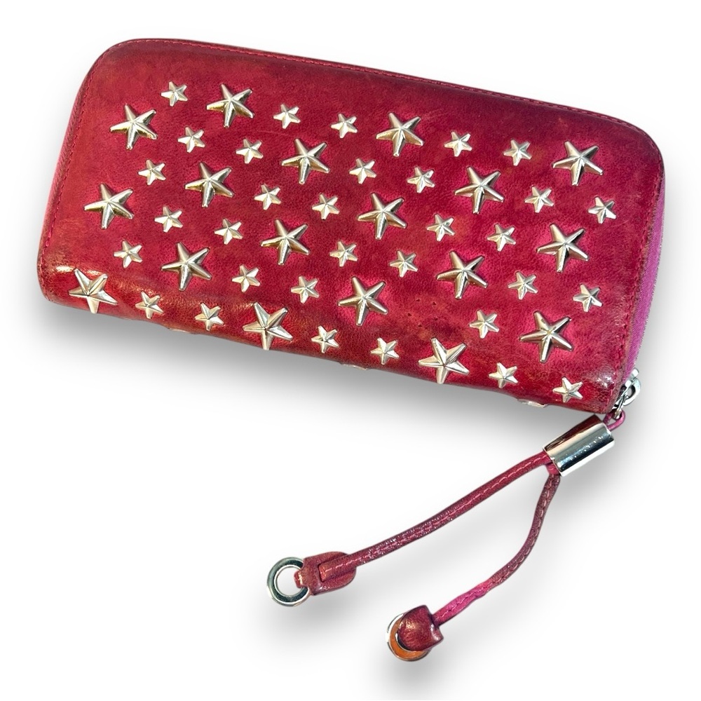 JIMMY CHOO red & Silver Tone Star Studded Wallet with Authentication Card ๐ - Picture 3 of 15